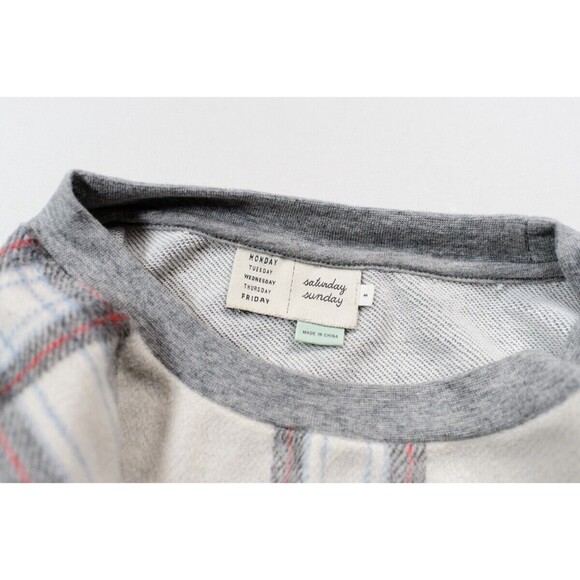 Anthropologie Saturday Sunday Plaid Gray Cropped Sweater Small - Picture 3 of 8